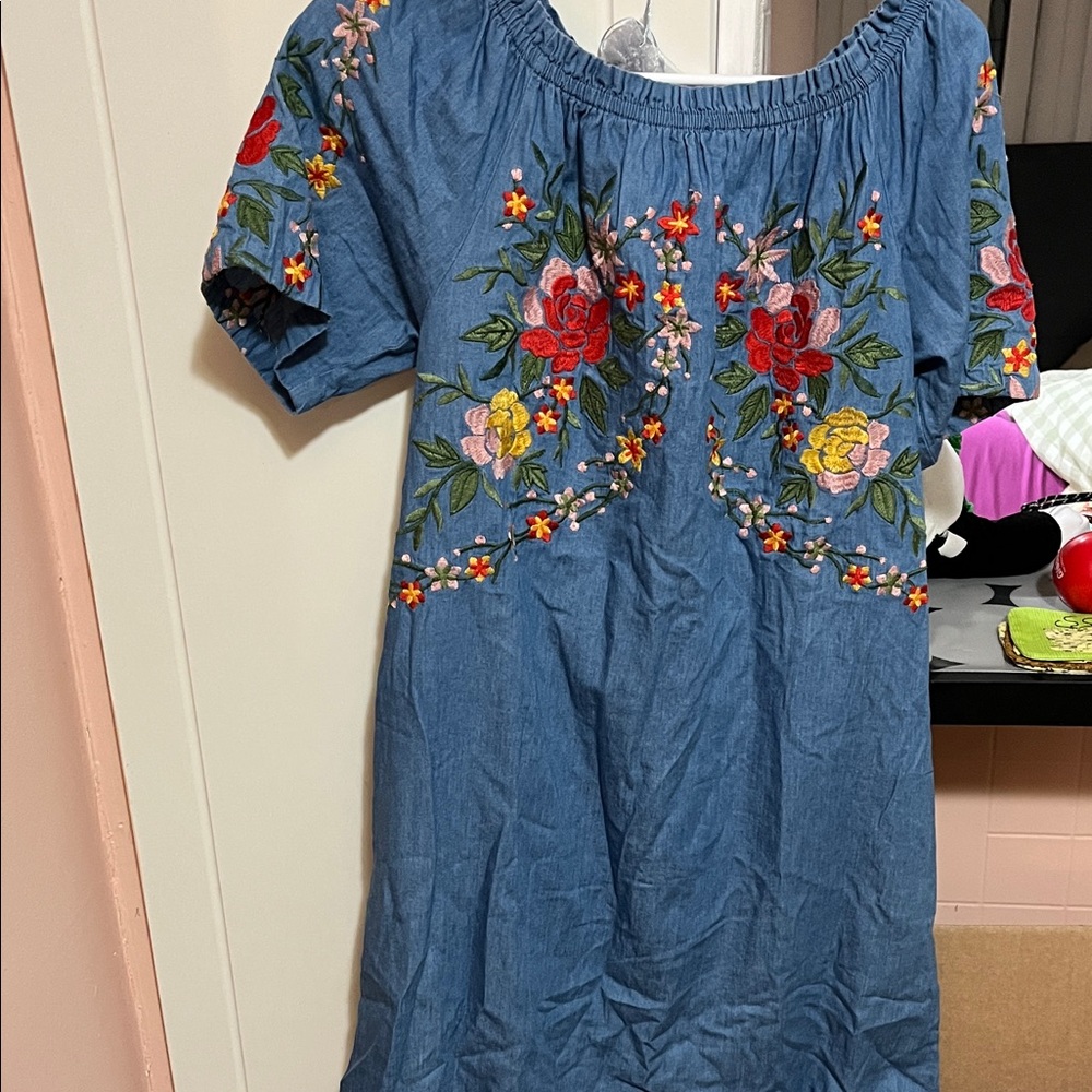 Embroidered Floral Blue Dress